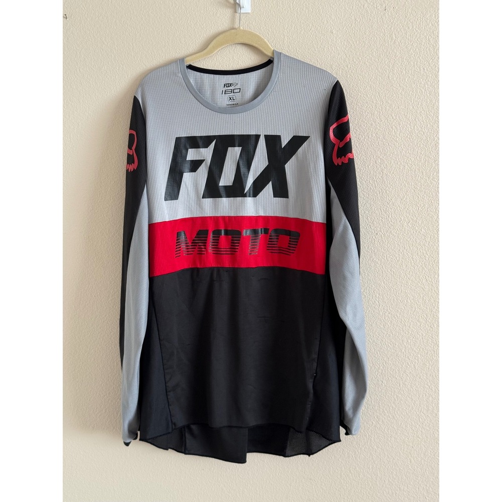Fox Racing 180 Moto Jersey Mens XL Grey Black Red Long Sleeve Motocross Shirt